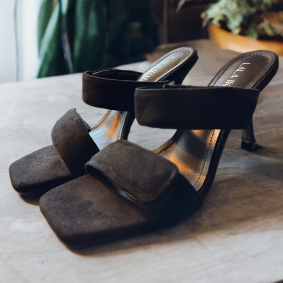 NWOT Women’s Faux Suede Square Open Toe Slip On Stiletto Heels Sandals - Picture 11 of 11